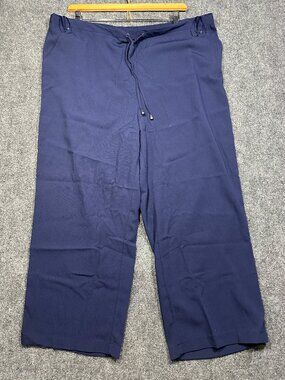 Bonmarche Pants Womens 24 Trouser Blue Stretch Pull On Crop Tie Waist Pockets